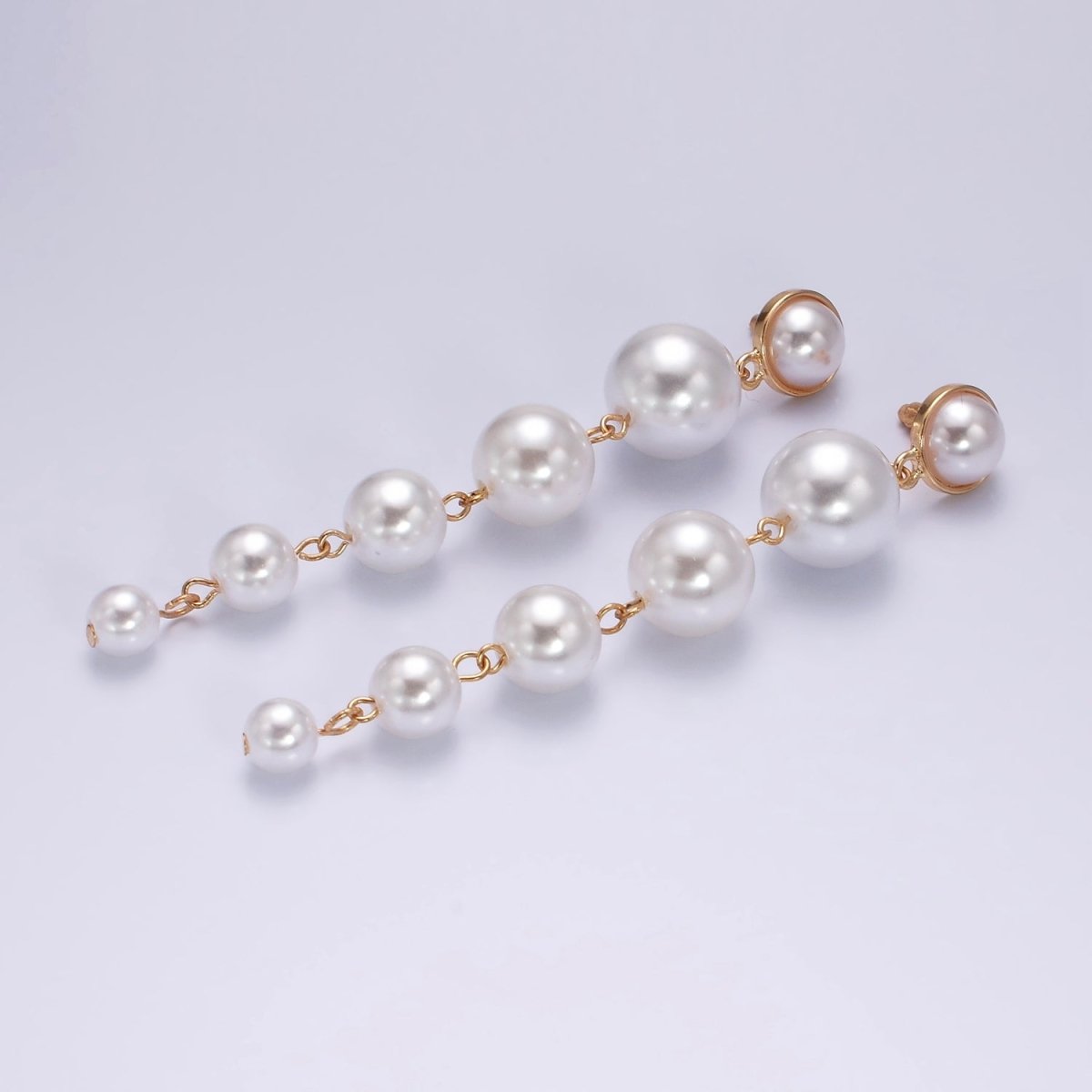 16K Gold Filled 100mm Multiple Shell Pearl Bezel Drop Stud Earrings in Gold & Silver | AE349 AE350 - DLUXCA