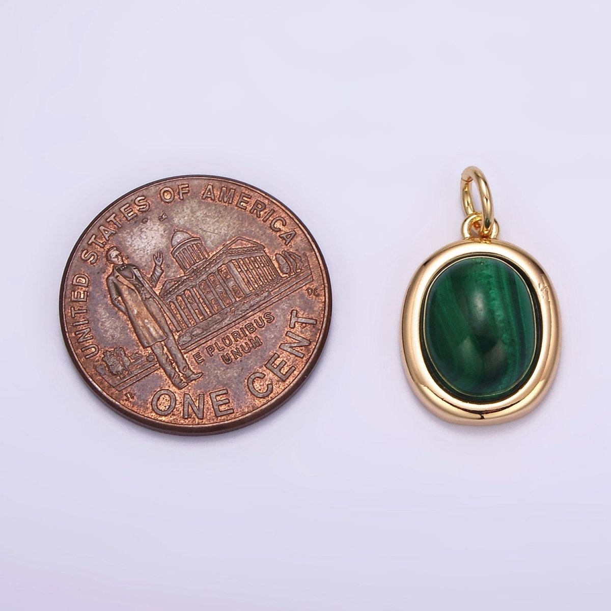 16K Gold Filled 10mm, 11mm Green Malachite Cabochon Bezel Charm | AG452 AG453 - DLUXCA