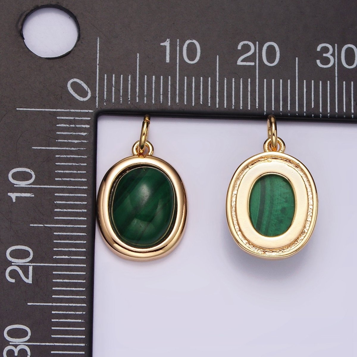 16K Gold Filled 10mm, 11mm Green Malachite Cabochon Bezel Charm | AG452 AG453 - DLUXCA