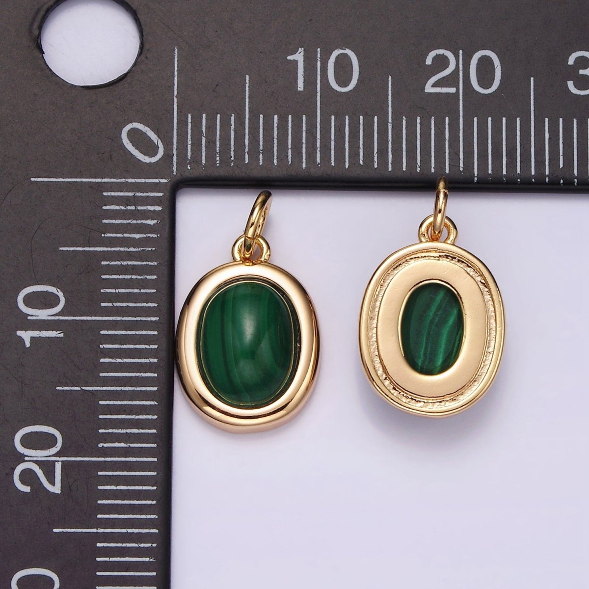 16K Gold Filled 10mm, 11mm Green Malachite Cabochon Bezel Charm | AG452 AG453 - DLUXCA