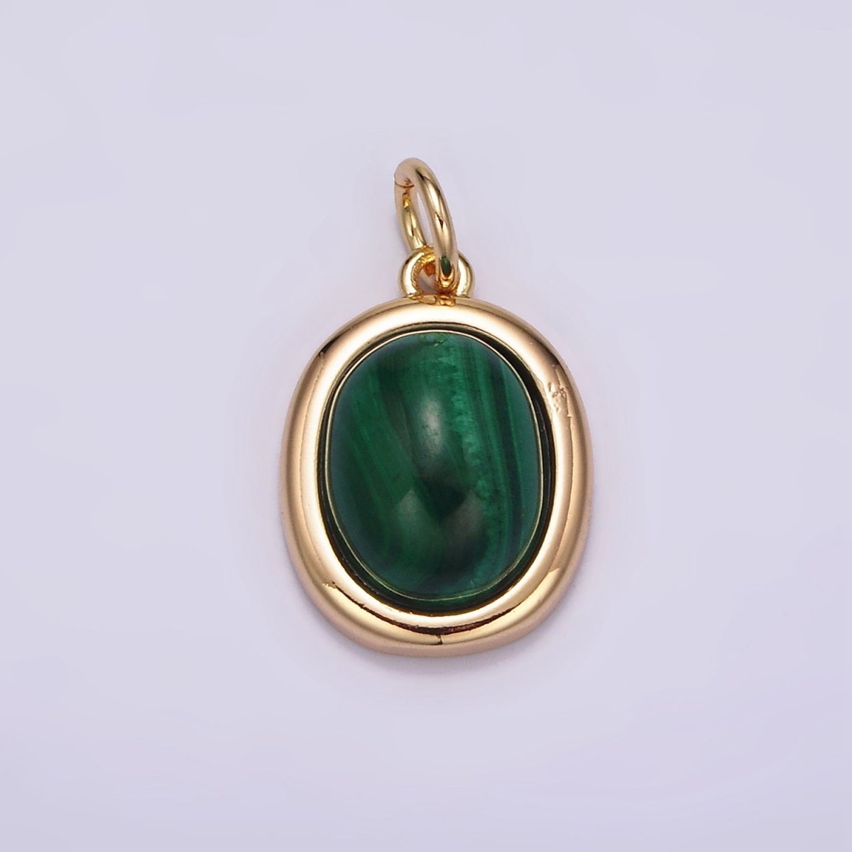 16K Gold Filled 10mm, 11mm Green Malachite Cabochon Bezel Charm | AG452 AG453 - DLUXCA