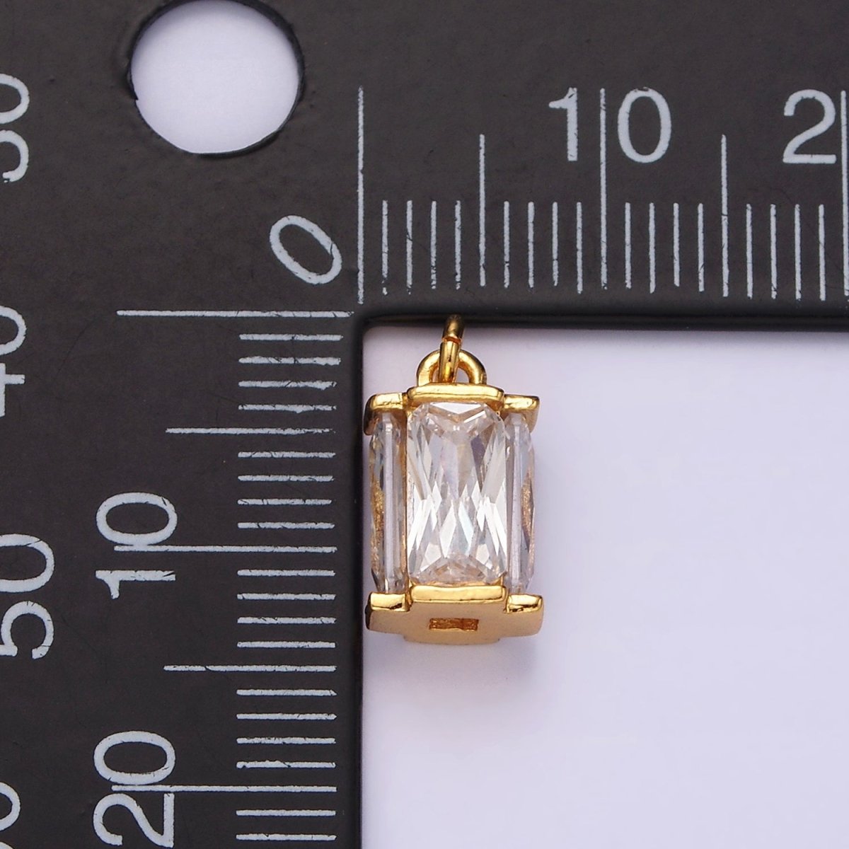 16K Gold Filled 10mm Clear Baguette Multiple Sided Tube Mini Charm | AC856 - DLUXCA