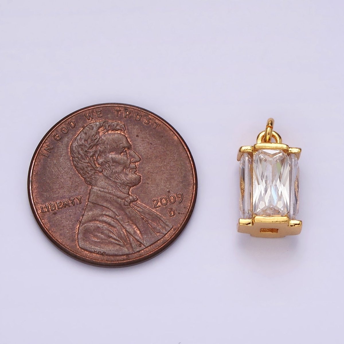 16K Gold Filled 10mm Clear Baguette Multiple Sided Tube Mini Charm | AC856 - DLUXCA