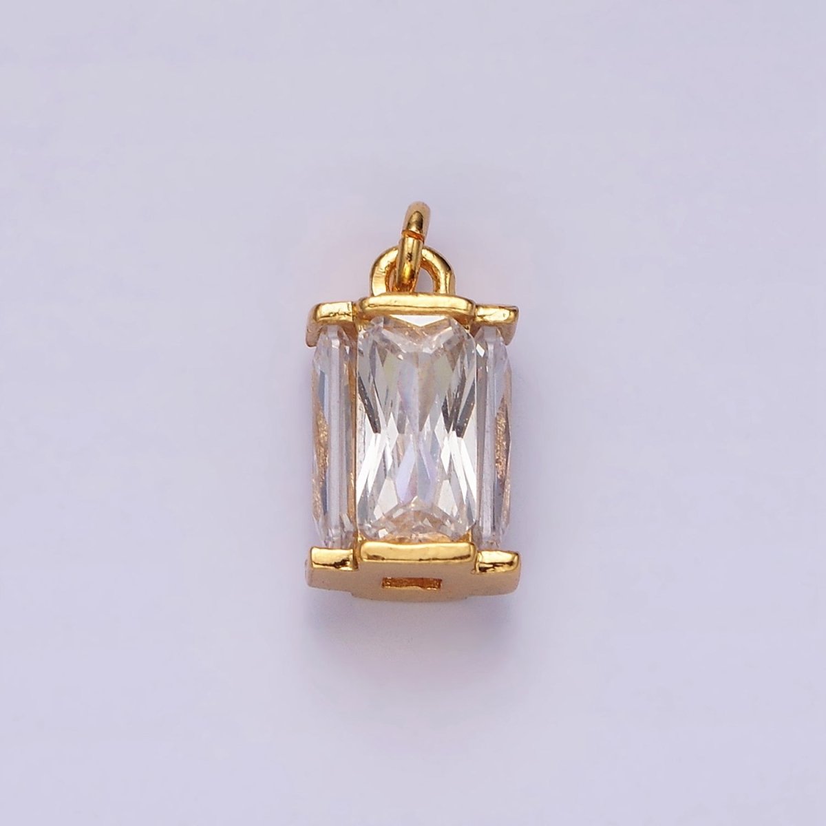 16K Gold Filled 10mm Clear Baguette Multiple Sided Tube Mini Charm | AC856 - DLUXCA