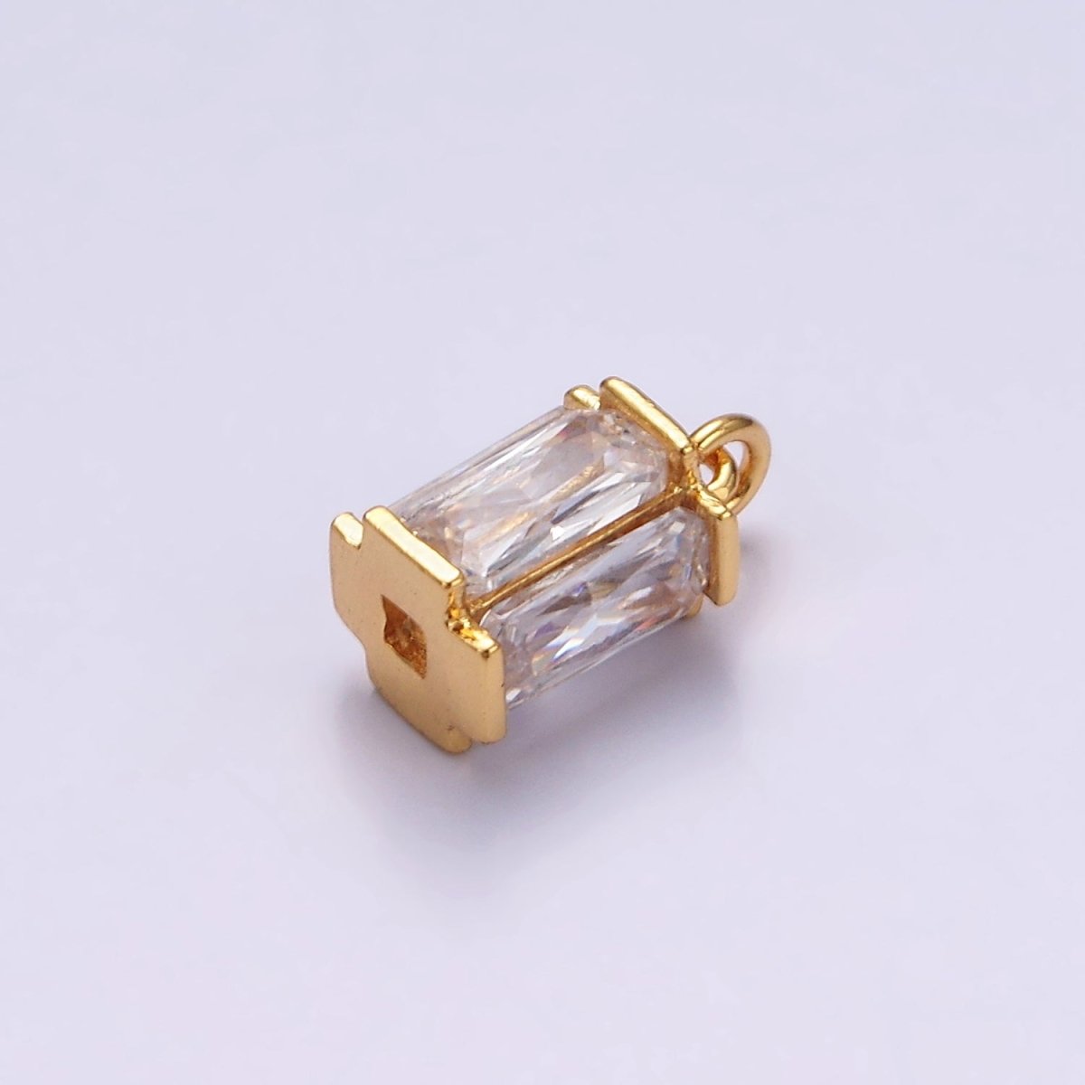 16K Gold Filled 10mm Clear Baguette Multiple Sided Tube Mini Charm | AC856 - DLUXCA
