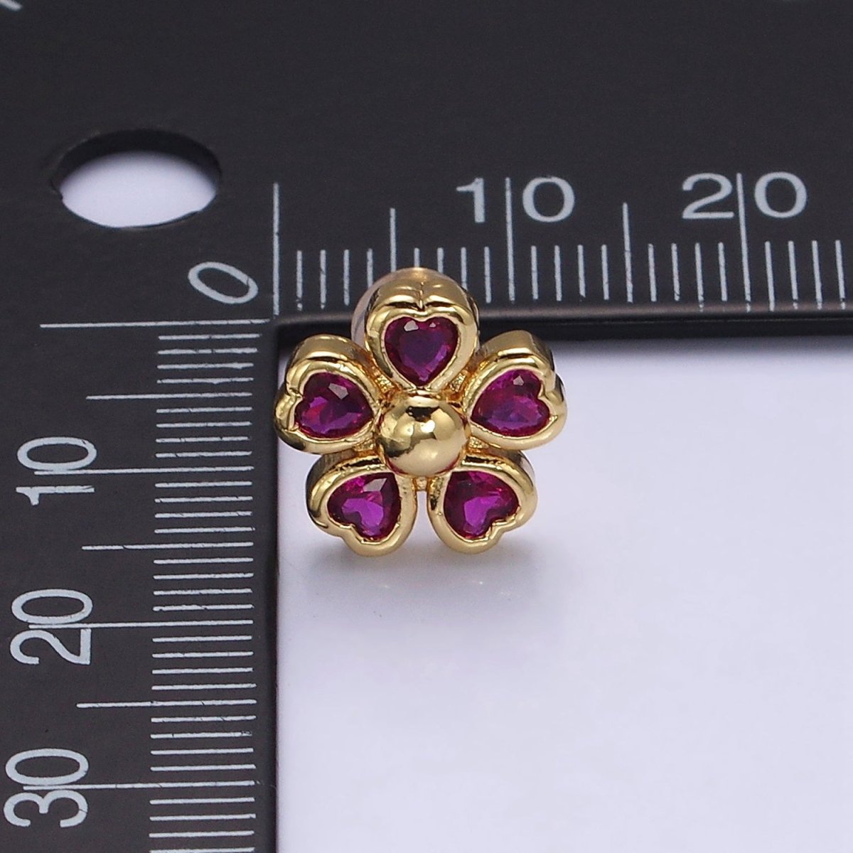 16K Gold Filled 11.5mm Clear, Green, Fuchsia Flower Heart Petal Stud Earrings in Gold & Silver | Y-904 ~ Y-909 - DLUXCA
