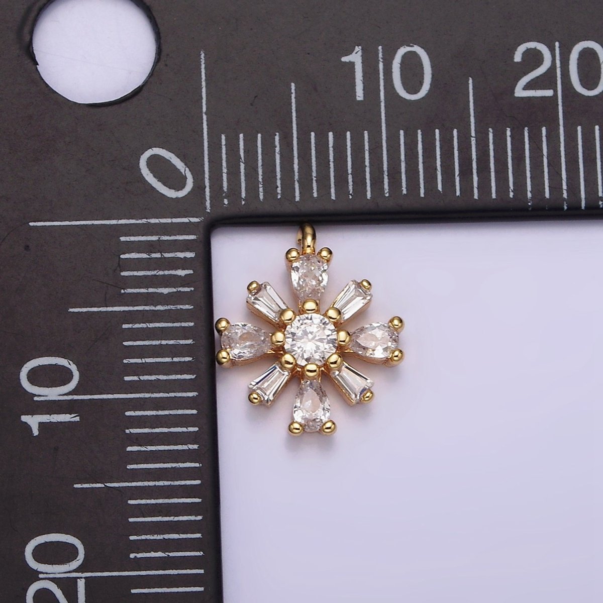 16K Gold Filled 12.3mm Flower Clear CZ Baguette Teardrop Petal Add-On Charm | N938 - DLUXCA