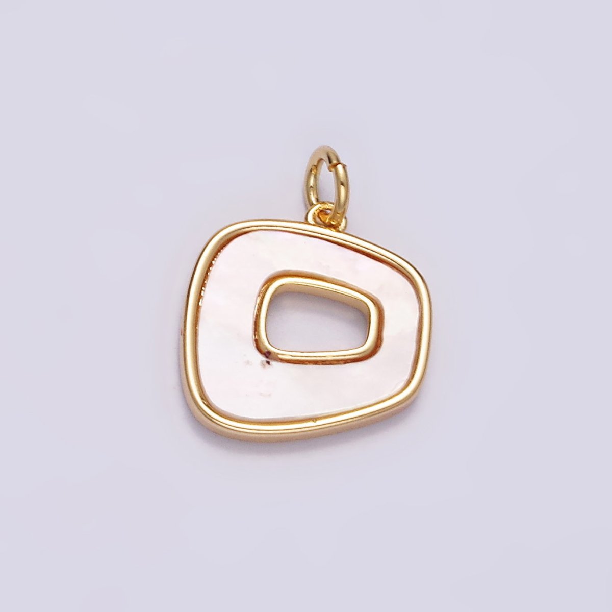 16K Gold Filled 12.5mm Abstract Open Square Shell Pearl Minimalist Bezel Charm | N1496 - DLUXCA