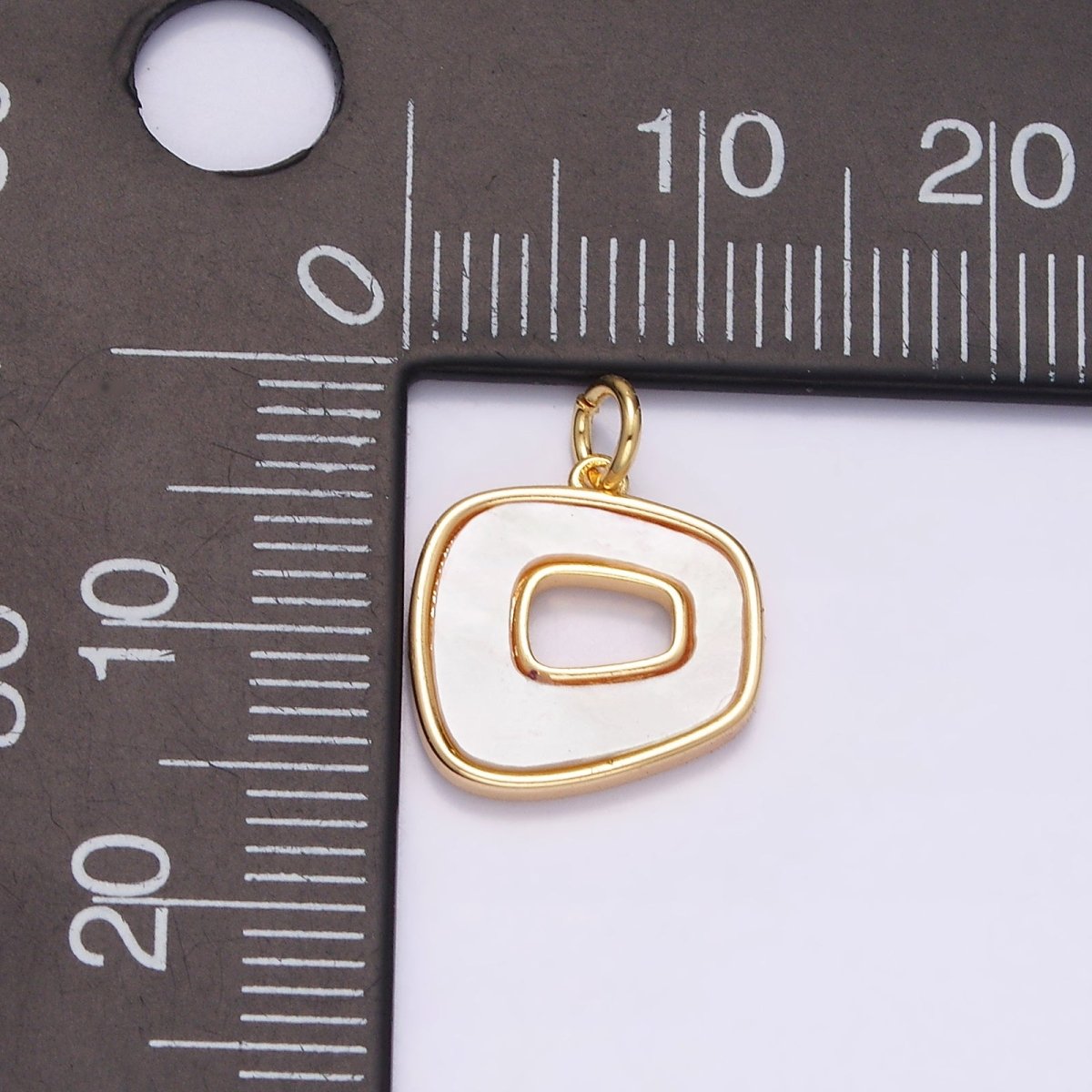 16K Gold Filled 12.5mm Abstract Open Square Shell Pearl Minimalist Bezel Charm | N1496 - DLUXCA