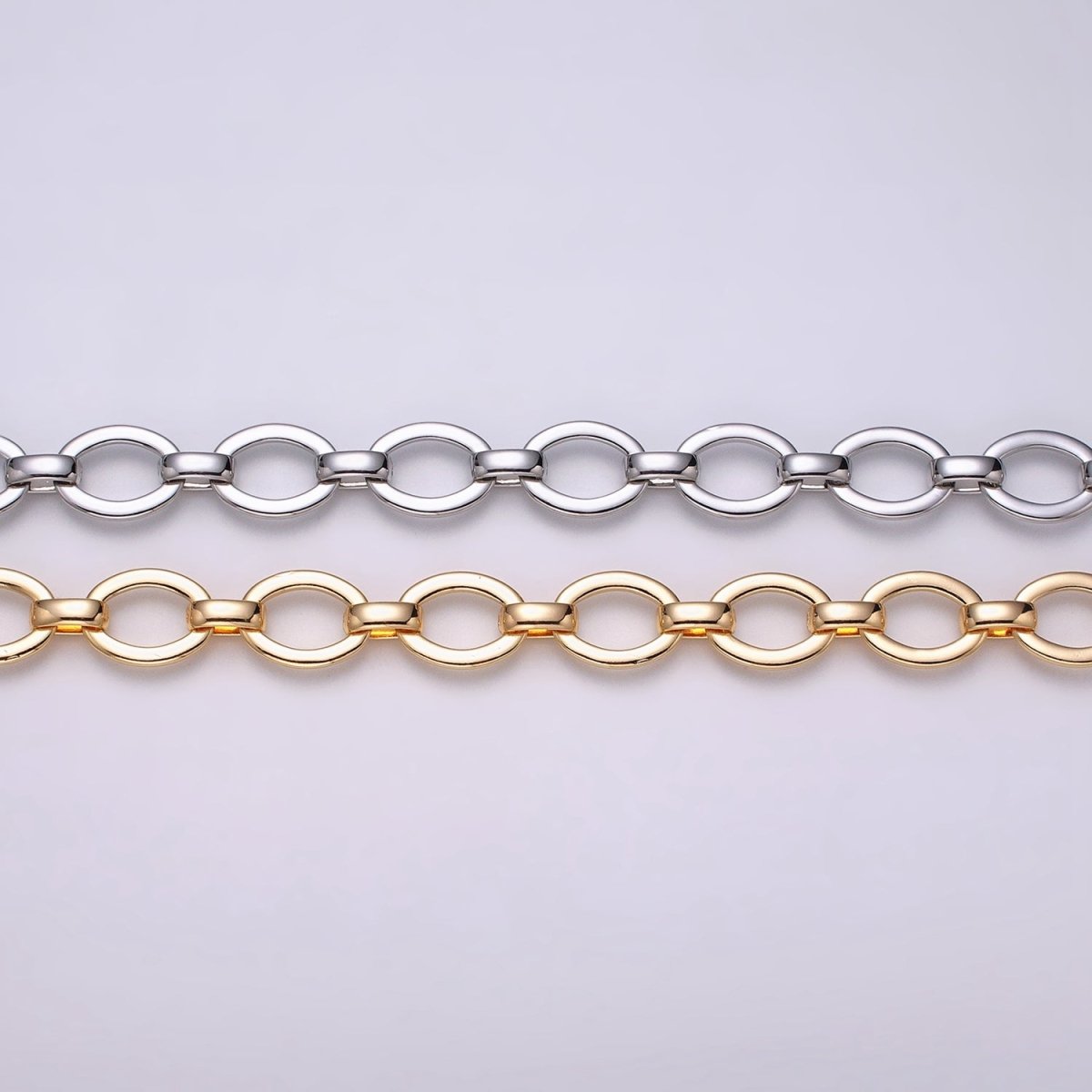 16K Gold Filled 12.5mm Oval Cable Unfinished Chain by Yard in Gold & Silver | ROLL-1223 ROLL-1224 Clearance Pricing - DLUXCA
