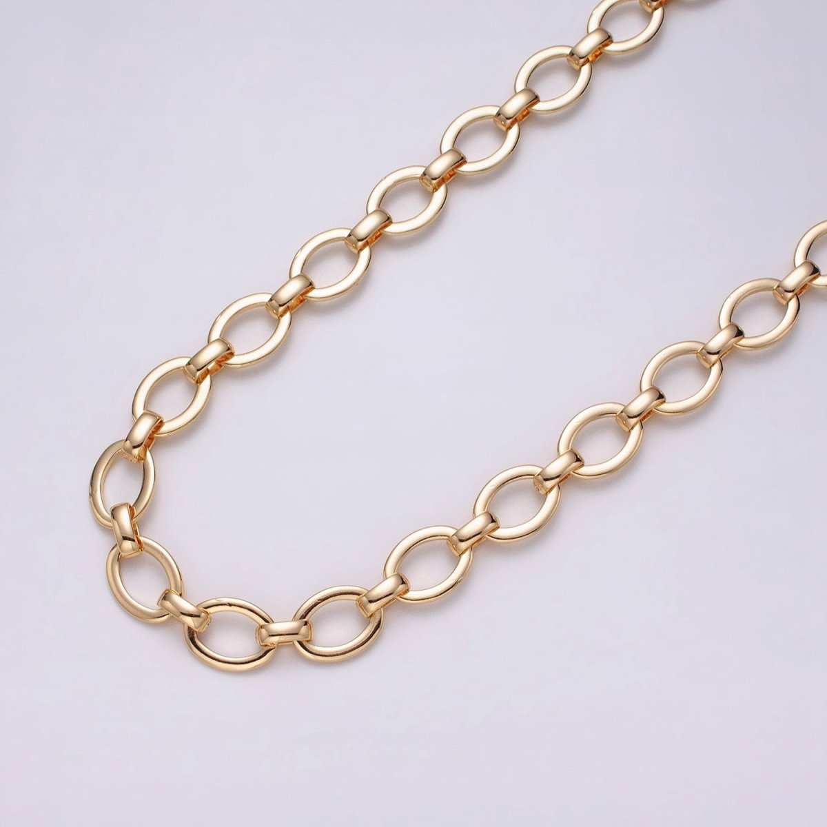 16K Gold Filled 12.5mm Oval Cable Unfinished Chain by Yard in Gold & Silver | ROLL-1223 ROLL-1224 Clearance Pricing - DLUXCA