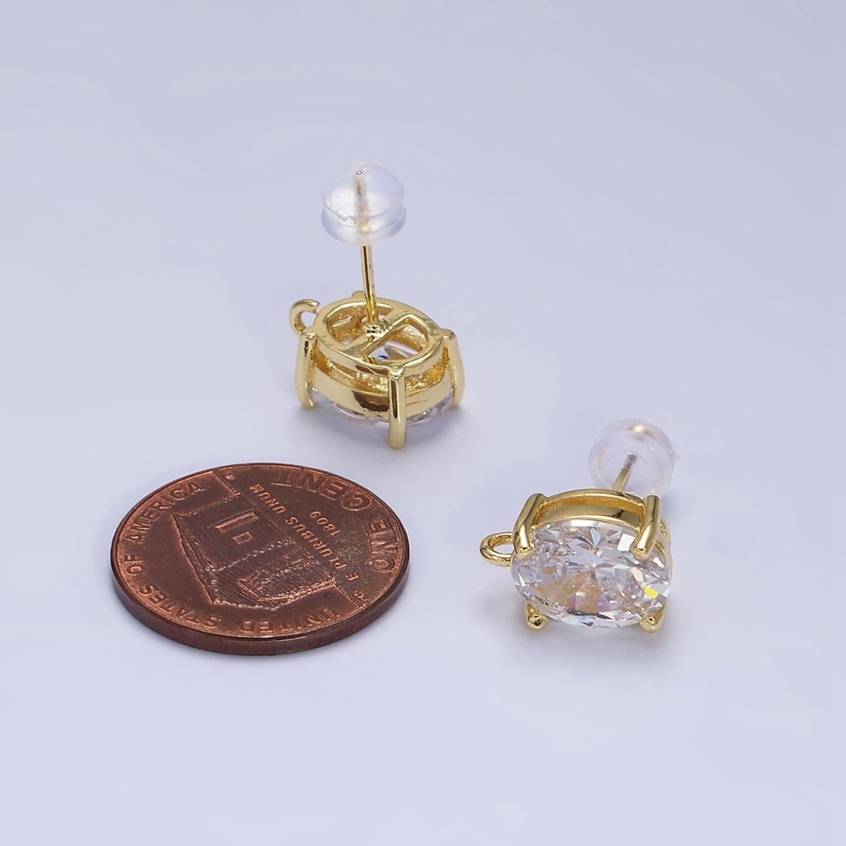 16K Gold Filled 12mm Clear Oval CZ Cubic Zirconia Open Loop Stud Earrings Supply | Z-397 - DLUXCA