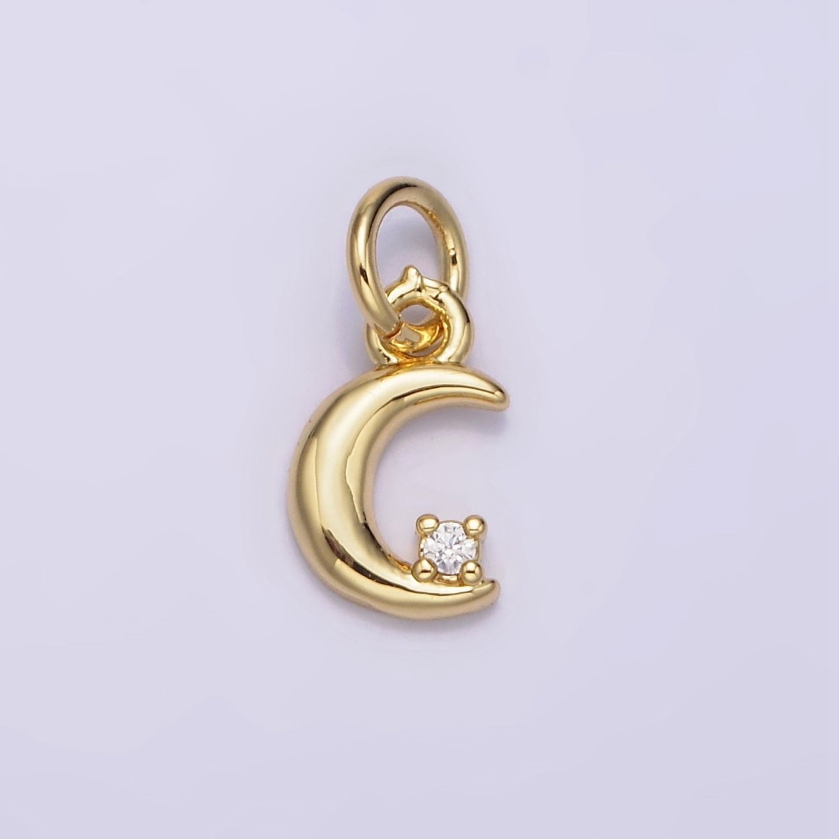 16K Gold Filled 13mm Clear CZ Celestial Crescent Moon Add-On Charm | N-976 - DLUXCA