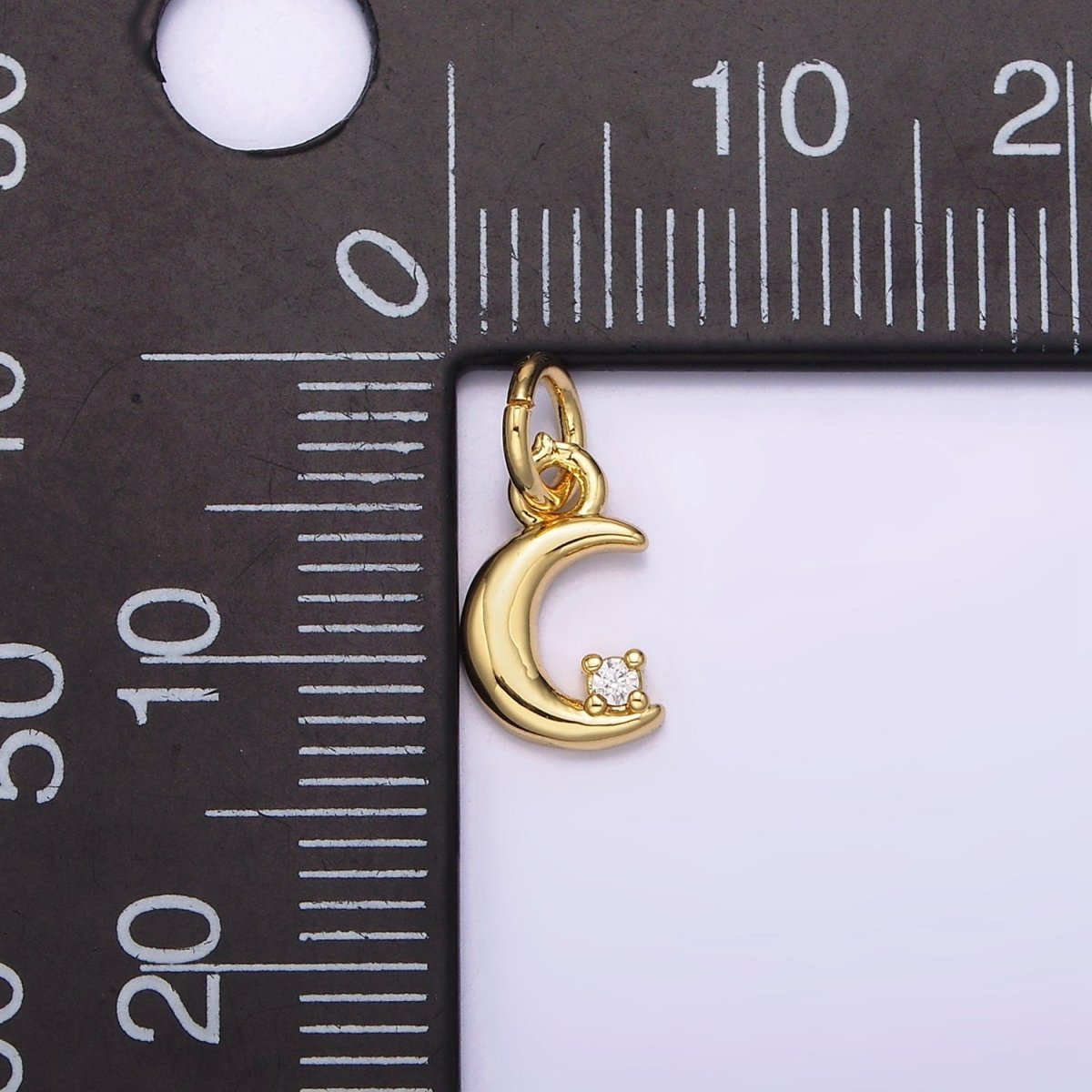 16K Gold Filled 13mm Clear CZ Celestial Crescent Moon Add-On Charm | N-976 - DLUXCA