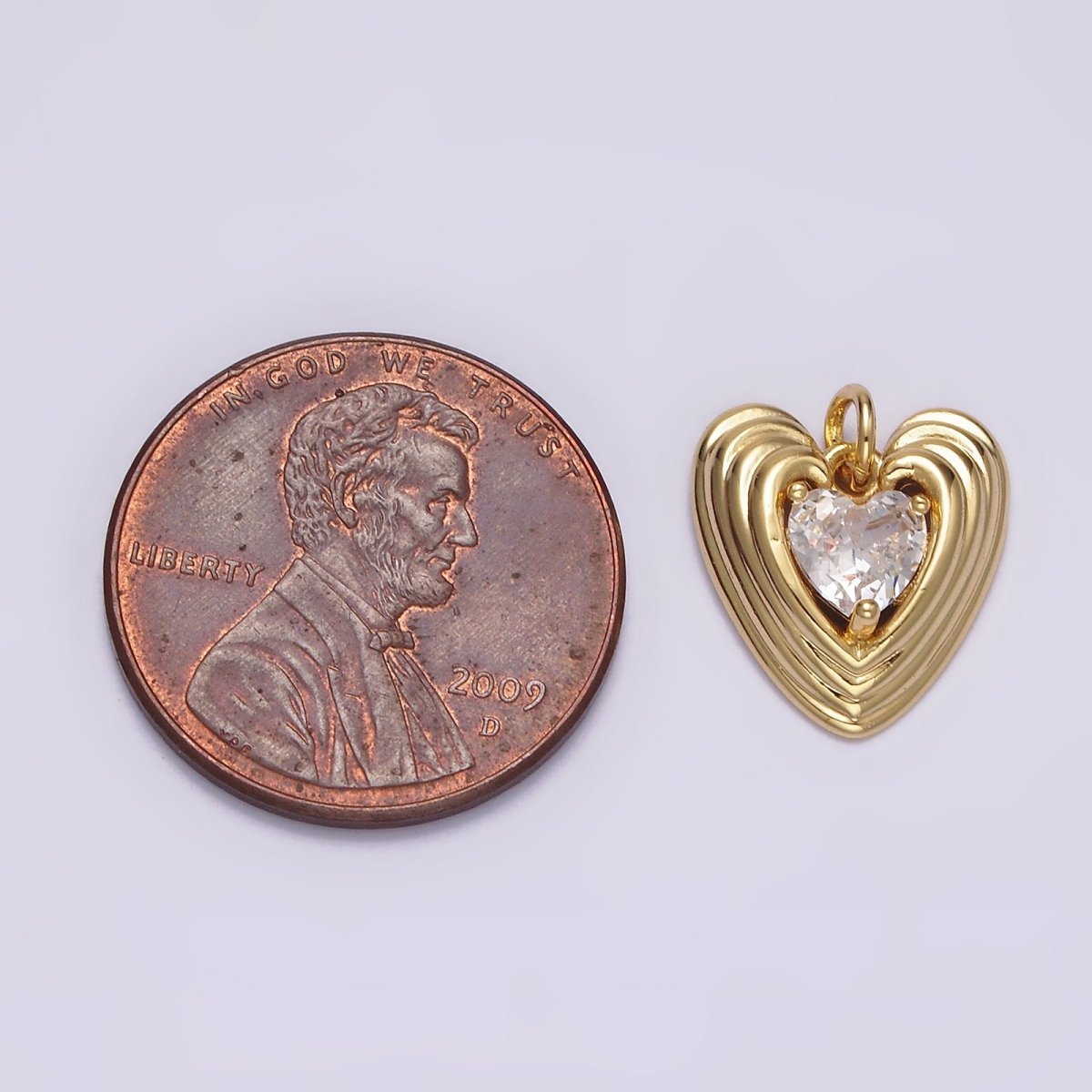 16K Gold Filled 13mm Clear CZ Heart Multiple Line Charm | N1489 - DLUXCA