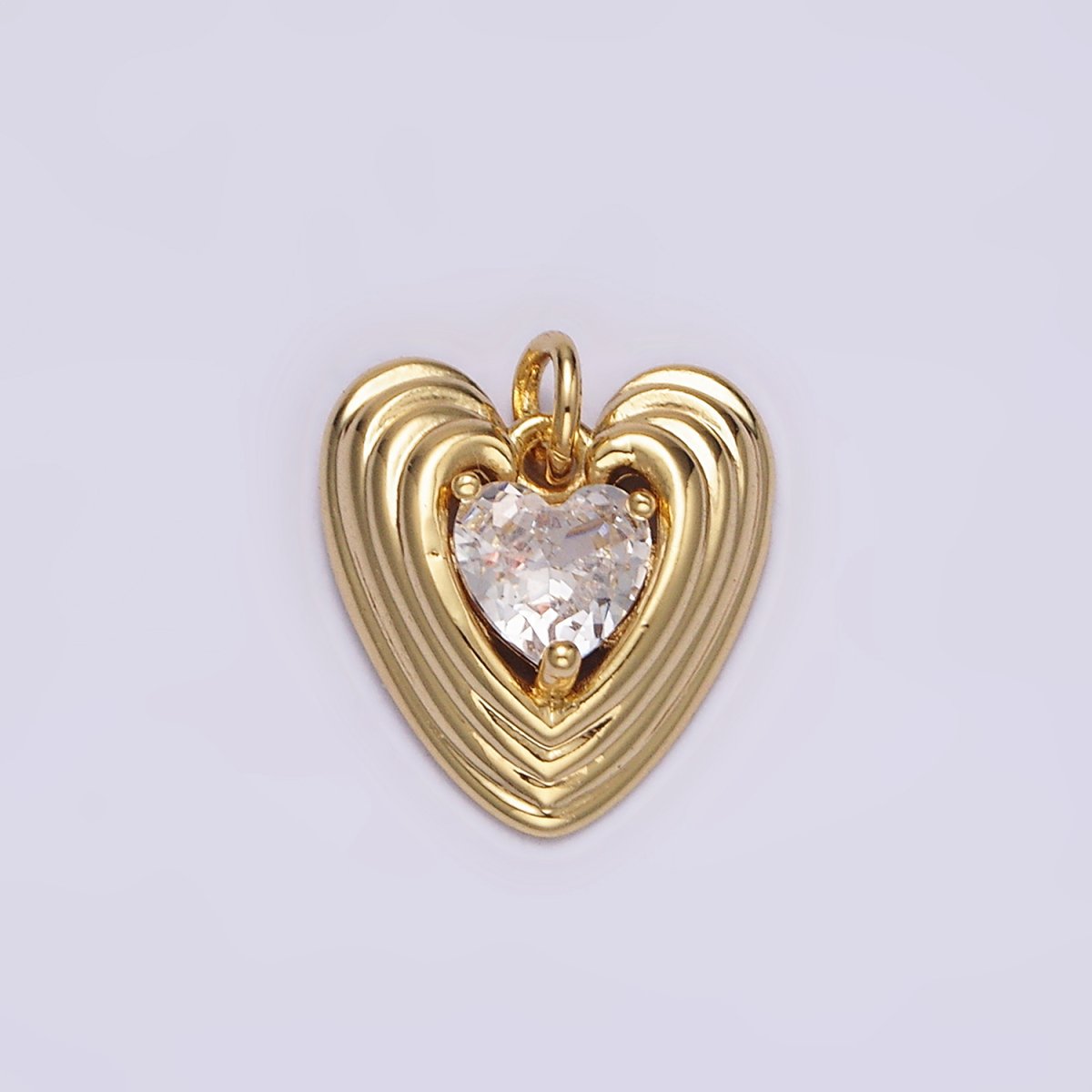 16K Gold Filled 13mm Clear CZ Heart Multiple Line Charm | N1489 - DLUXCA