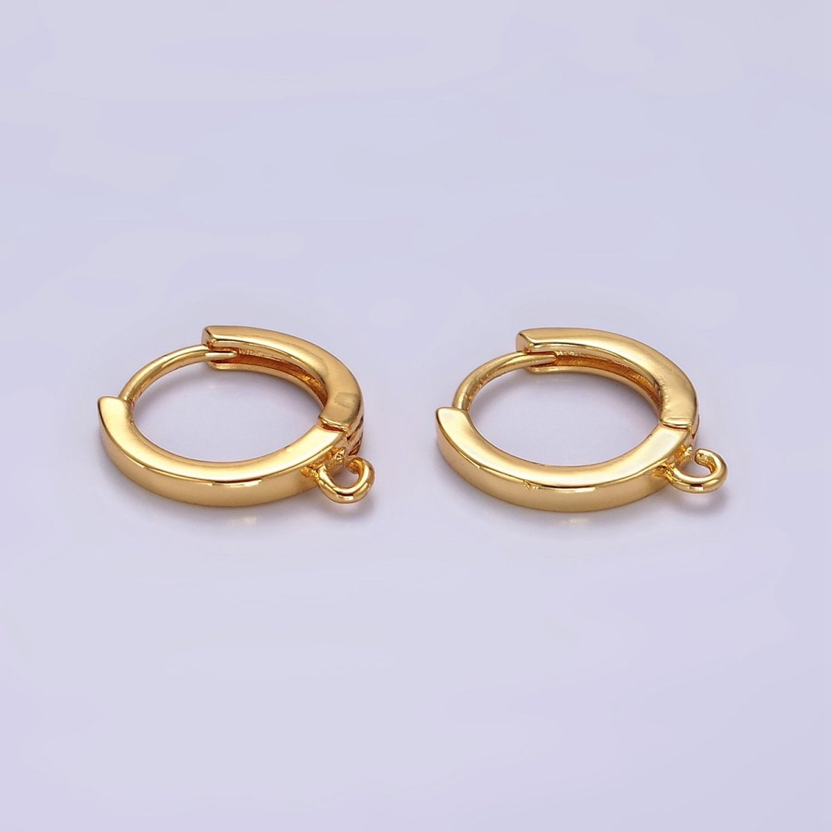 16K Gold Filled 13mm Minimalist Flat Huggie Open Loop Earrings Findings Supply | Z567 - DLUXCA