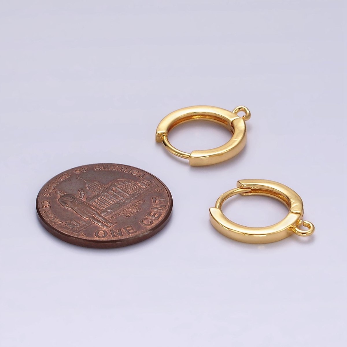 16K Gold Filled 13mm Minimalist Flat Huggie Open Loop Earrings Findings Supply | Z567 - DLUXCA