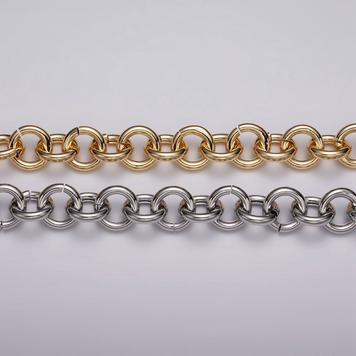 16K Gold Filled 13mm Rolo Statement Unfinished Chain by Yard in Gold & Silver | ROLL-1189 ROLL-1190 Clearance Pricing - DLUXCA