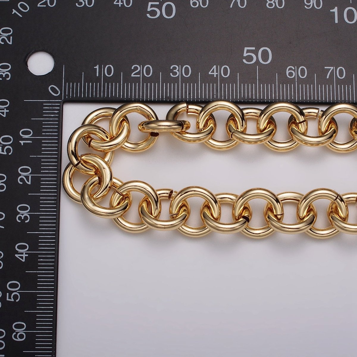 16K Gold Filled 13mm Rolo Statement Unfinished Chain by Yard in Gold & Silver | ROLL-1189 ROLL-1190 Clearance Pricing - DLUXCA