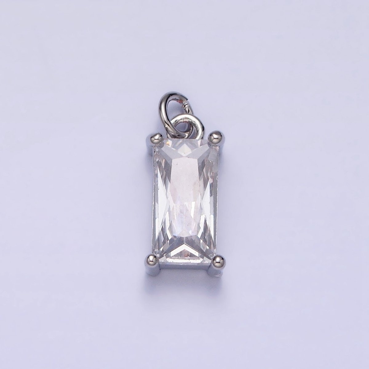 16K Gold Filled 15.5mm Clear CZ Baguette Add-On Charm in Gold & Silver | AC1207 AC1208 - DLUXCA