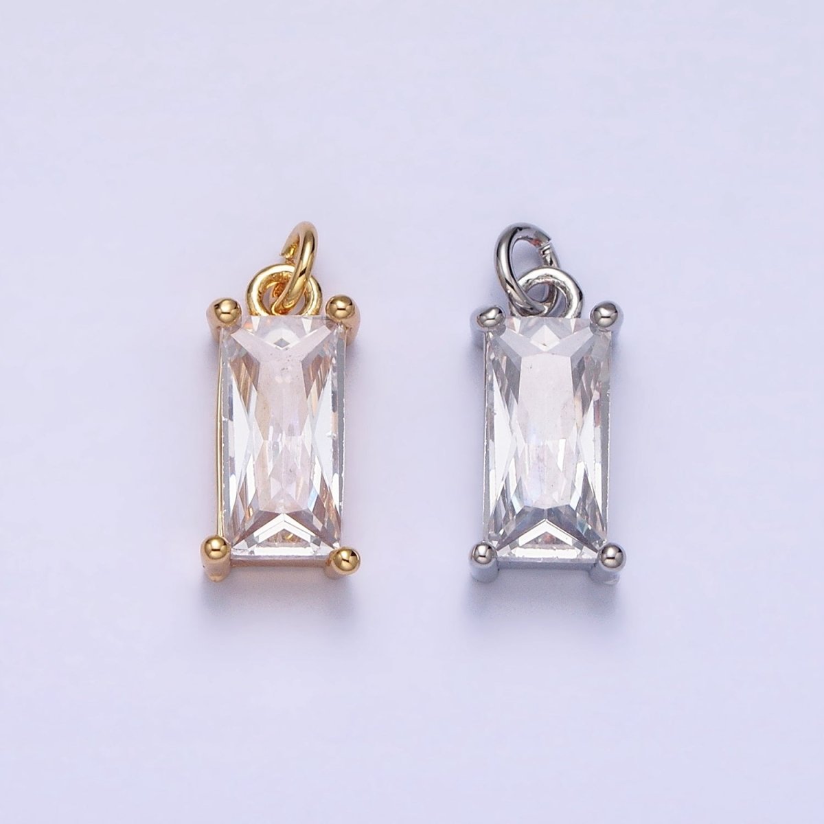 16K Gold Filled 15.5mm Clear CZ Baguette Add-On Charm in Gold & Silver | AC1207 AC1208 - DLUXCA