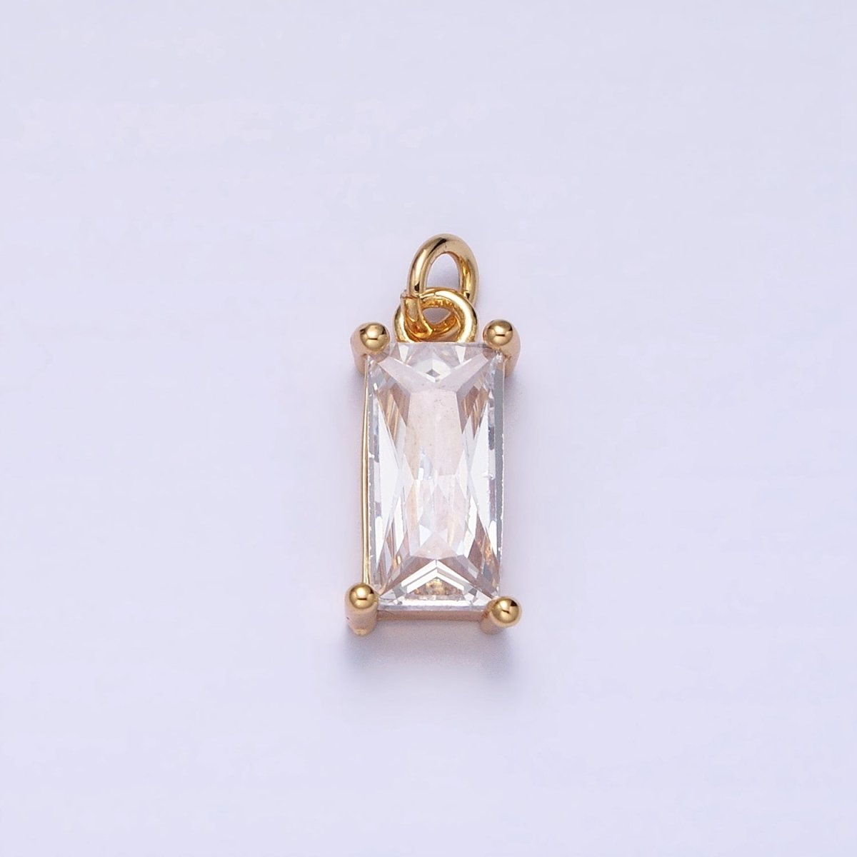 16K Gold Filled 15.5mm Clear CZ Baguette Add-On Charm in Gold & Silver | AC1207 AC1208 - DLUXCA