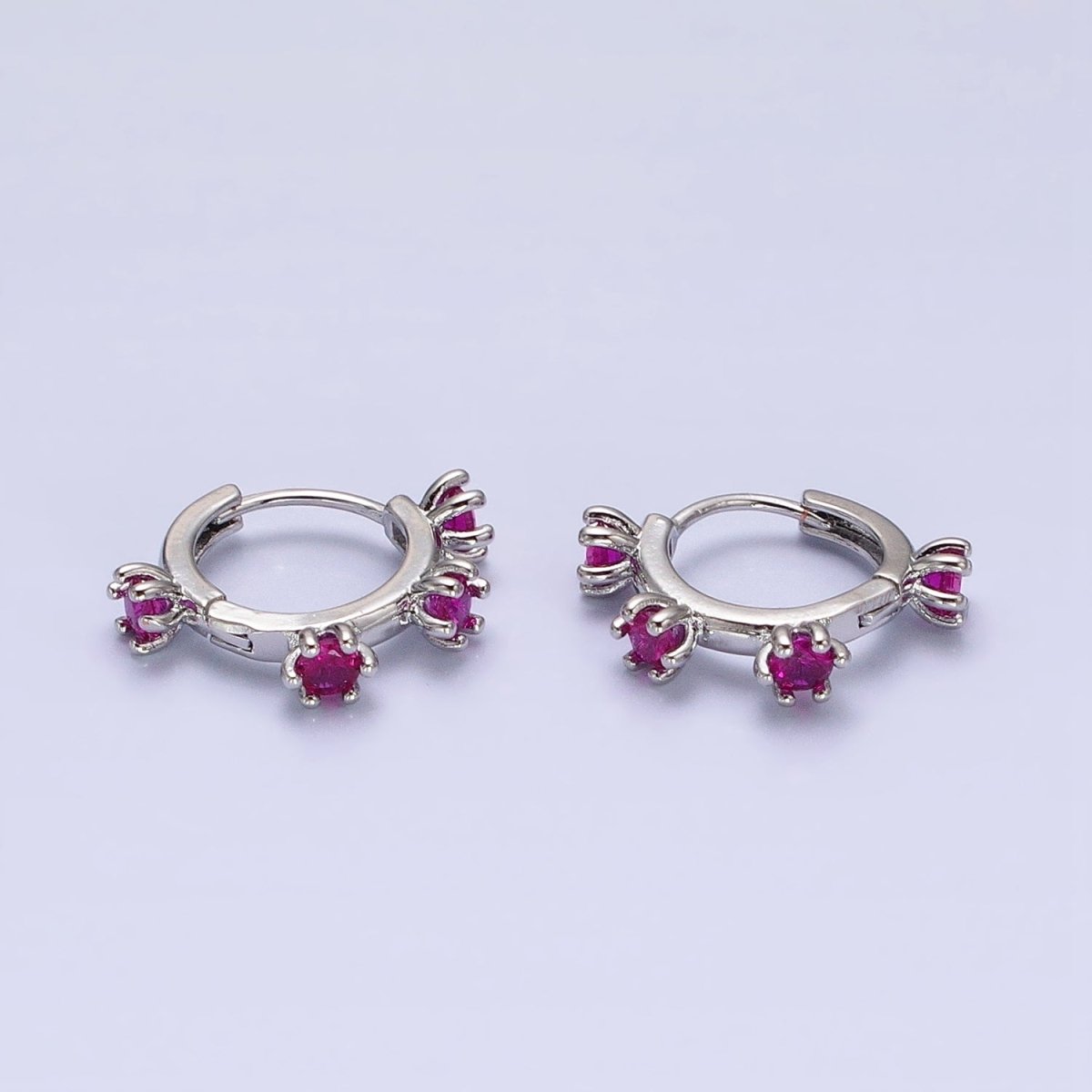 16K Gold Filled 15.5mm Fuchsia CZ Dotted Outline Huggie Earrings in Silver & Gold | AB654 AD1300 - DLUXCA