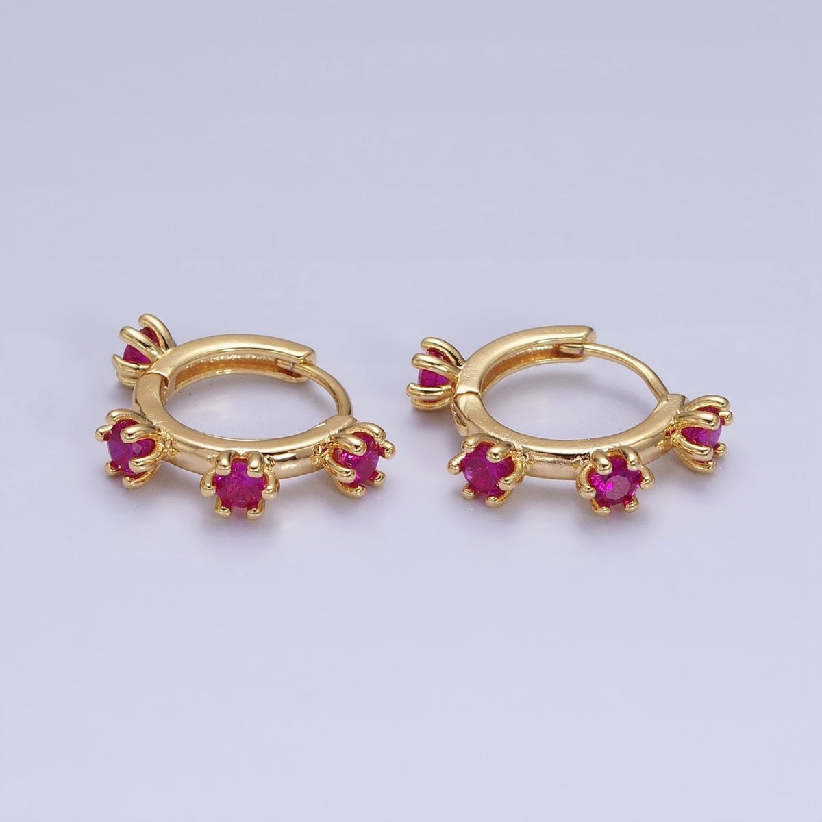 16K Gold Filled 15.5mm Fuchsia CZ Dotted Outline Huggie Earrings in Silver & Gold | AB654 AD1300 - DLUXCA