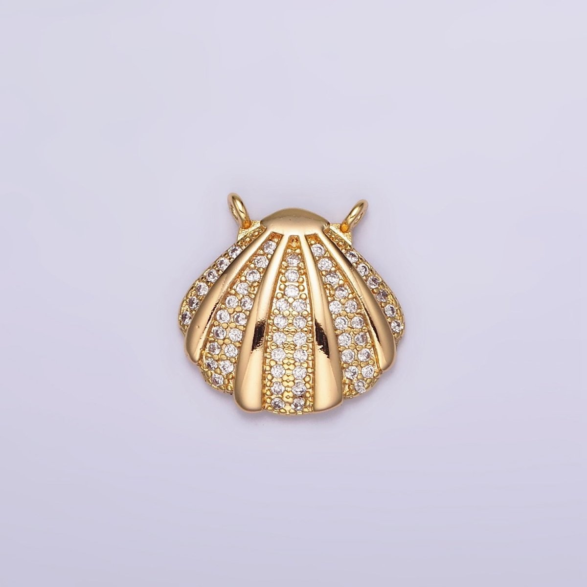 16K Gold Filled 15mm Clear Micro Paved CZ Sea Clam Shell Connector | G-058 - DLUXCA