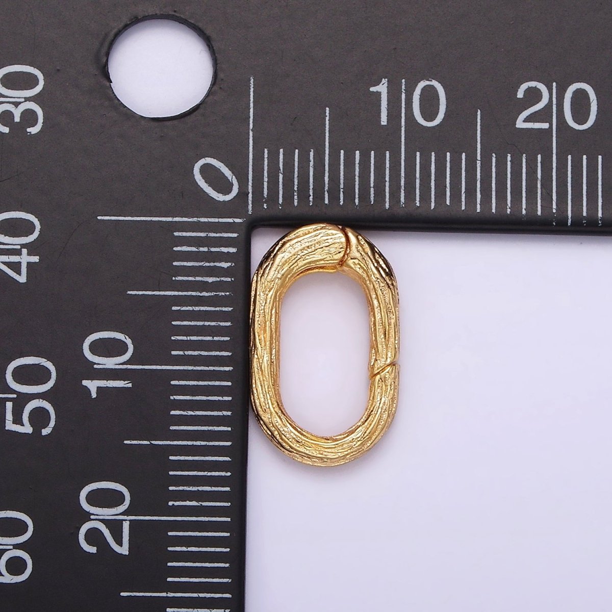 16K Gold Filled 15mm Line-Textured Oblong Push Spring Gate Jewelry Findings Supply | Z-522 - DLUXCA