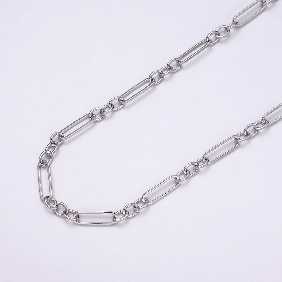 16K Gold Filled 15mm x 4.5mm Figaro Long and Short Fancy Unfinished Unique Chain In Jewelry Making | ROLL-1371 ROLL-1372 Clearance Pricing - DLUXCA