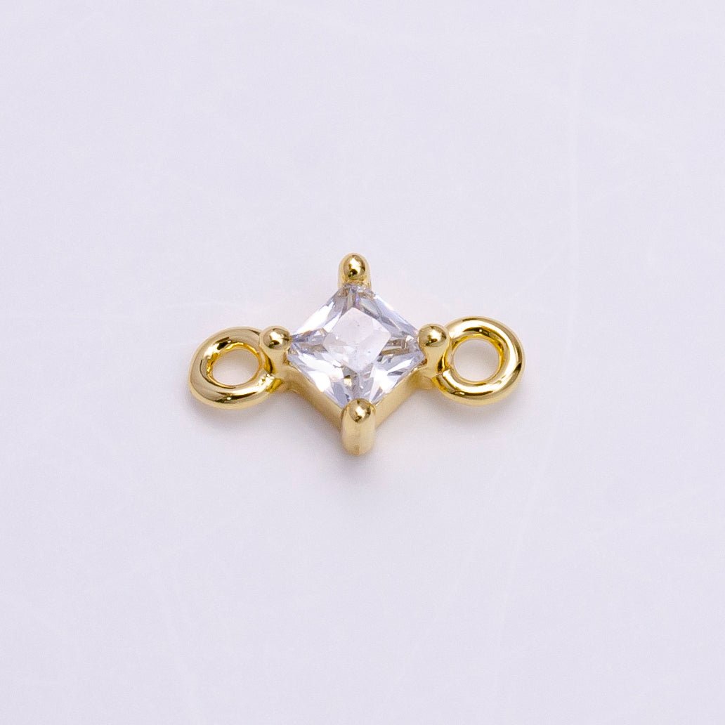 16K Gold Filled 16.5mm Clear Rhombus CZ Link Connector | Y-753 - DLUXCA