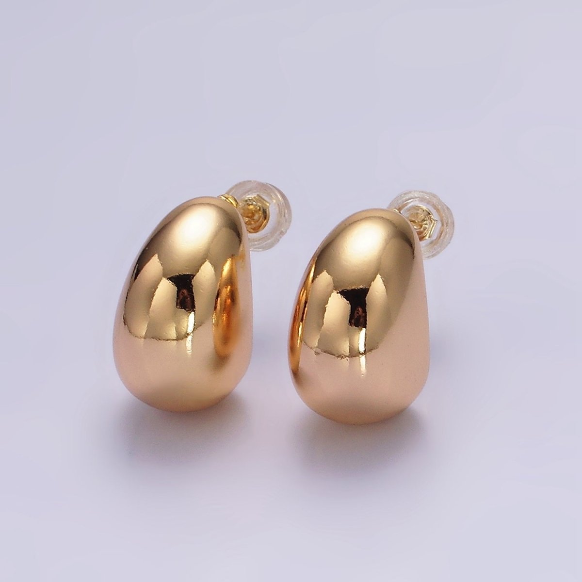 16K Gold Filled 16.5mm Wide Curved Dome C-Shaped Hoop Earrings | AE-895 - DLUXCA