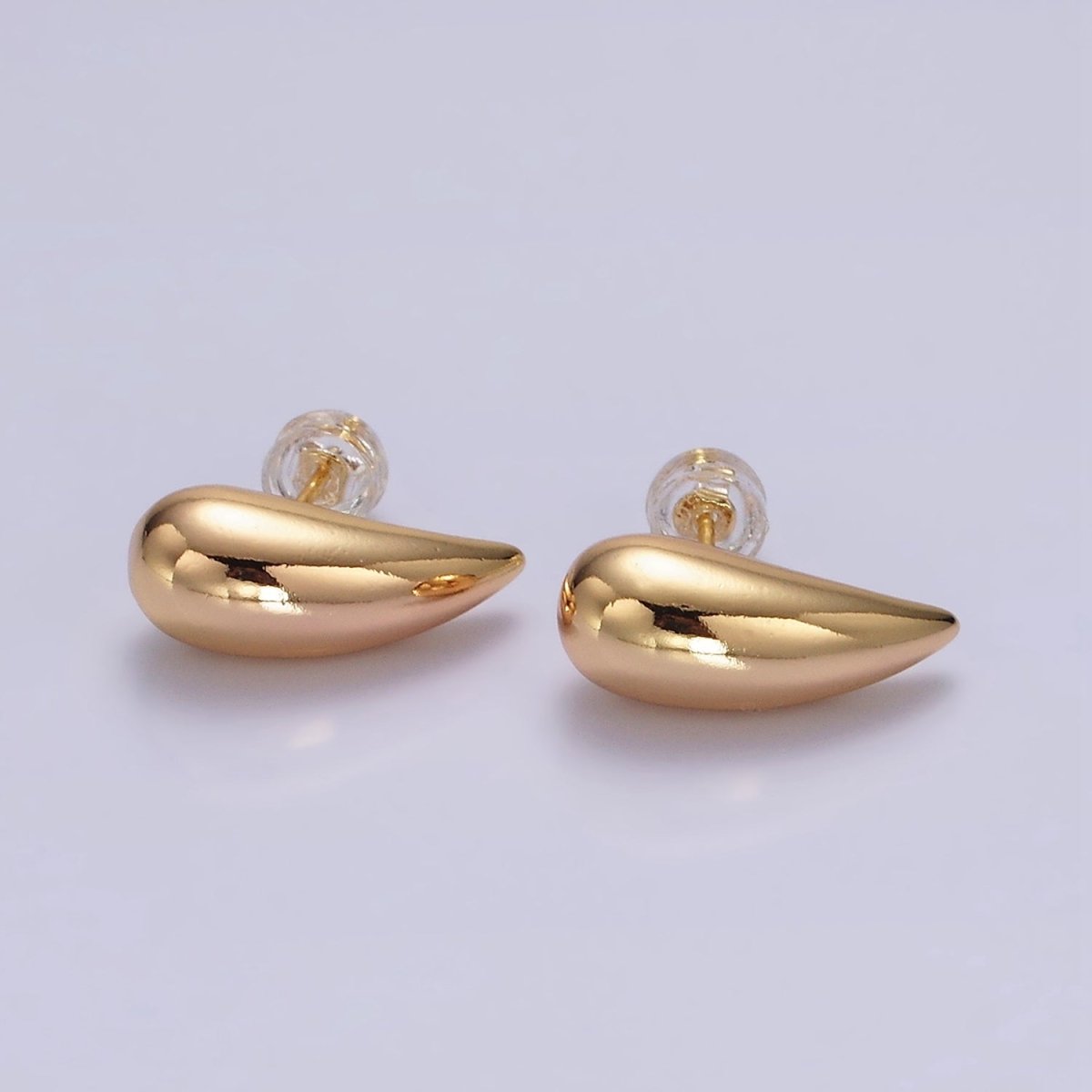 16K Gold Filled 17.5mm Teardrop Dome Minimalist Stud Earrings | AE892 - DLUXCA