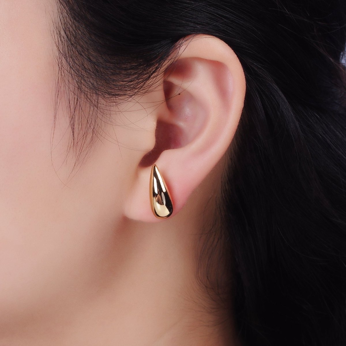 16K Gold Filled 17.5mm Teardrop Dome Minimalist Stud Earrings | AE892 - DLUXCA