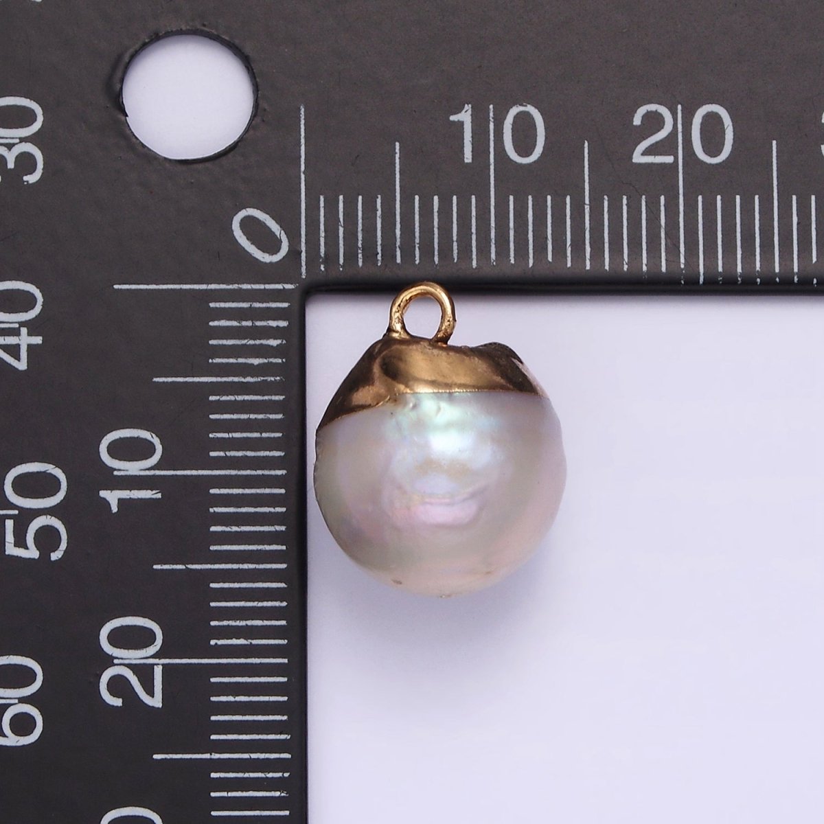 16K Gold Filled 18mm Cream Freshwater Pearl Abstract Round Dipped Charm | P1618 - DLUXCA