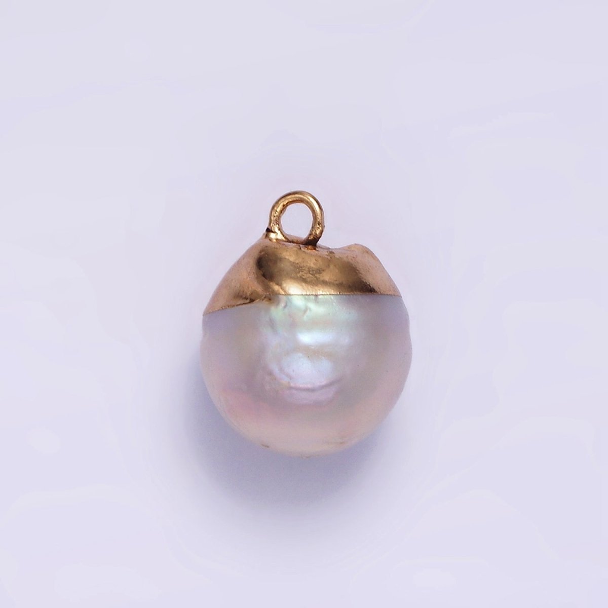 16K Gold Filled 18mm Cream Freshwater Pearl Abstract Round Dipped Charm | P1618 - DLUXCA