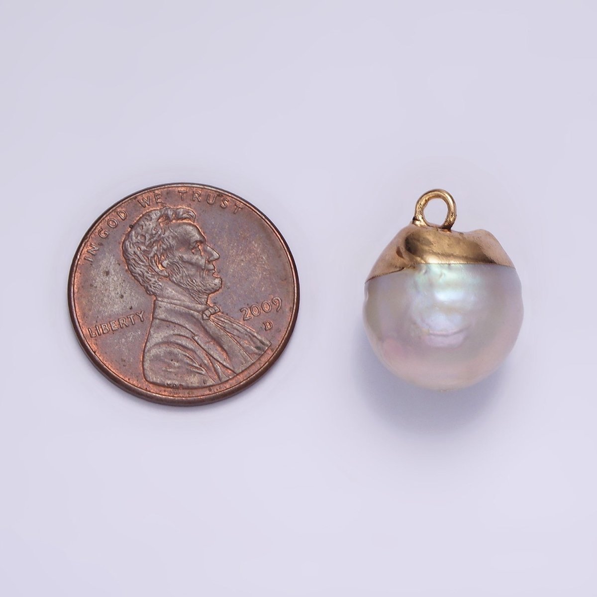 16K Gold Filled 18mm Cream Freshwater Pearl Abstract Round Dipped Charm | P1618 - DLUXCA