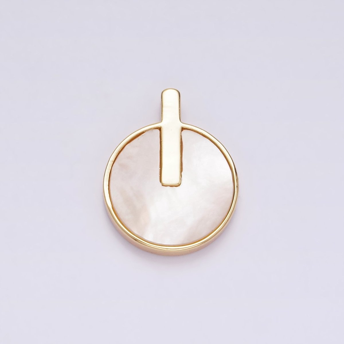 16K Gold Filled 20.5mm Bar Lined Shell Pearl Round Minimalist Bezel Pendant | AA679 - DLUXCA