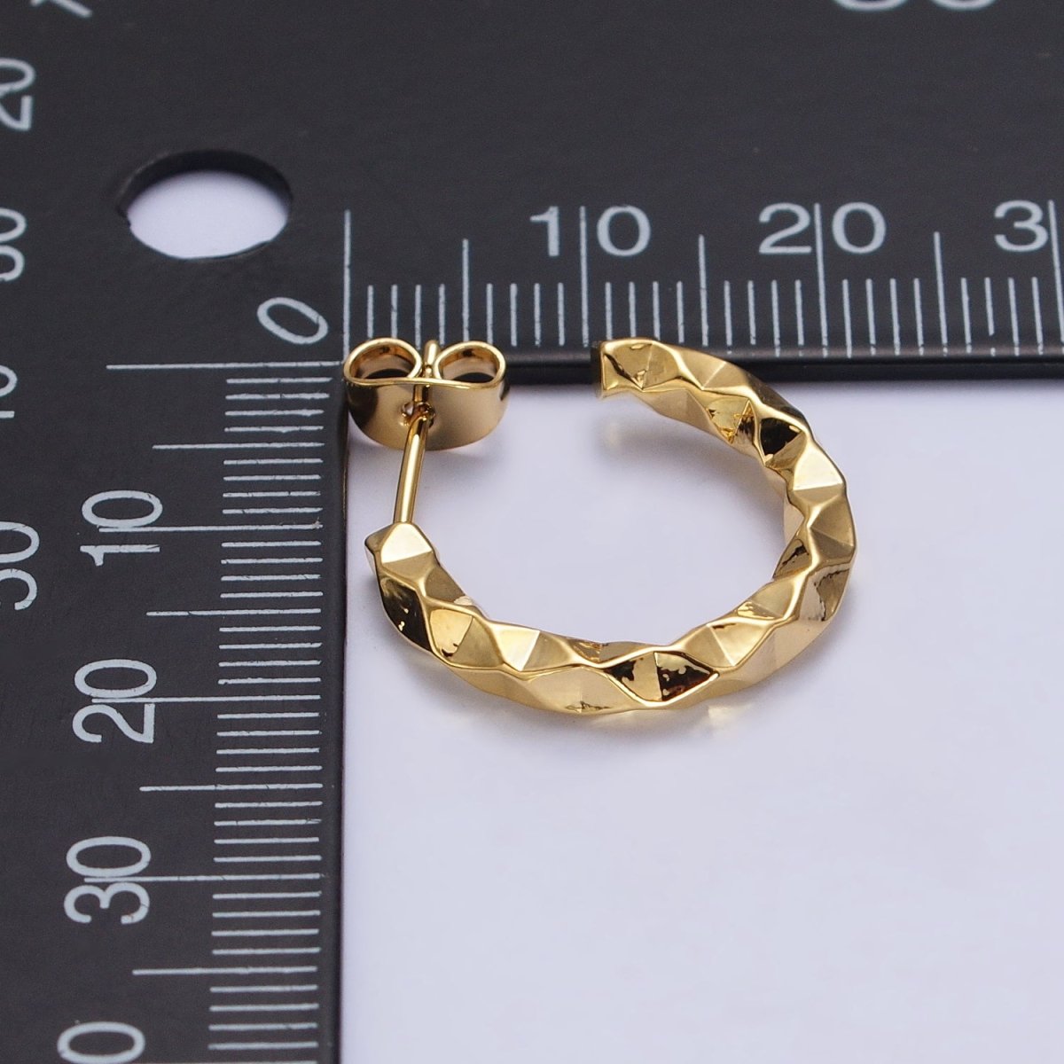 16K Gold Filled 20mm, 25mm, 40mm Dented Geometric C-Shaped Hoop Earrings | AB183 AB142 AB182 - DLUXCA