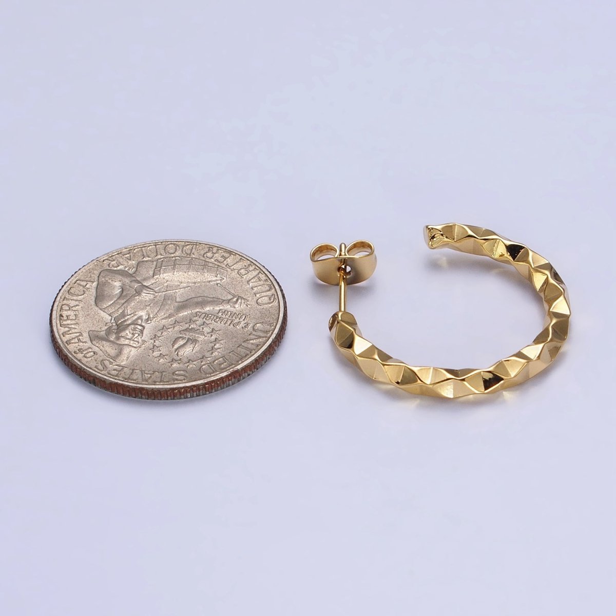16K Gold Filled 20mm, 25mm, 40mm Dented Geometric C-Shaped Hoop Earrings | AB183 AB142 AB182 - DLUXCA