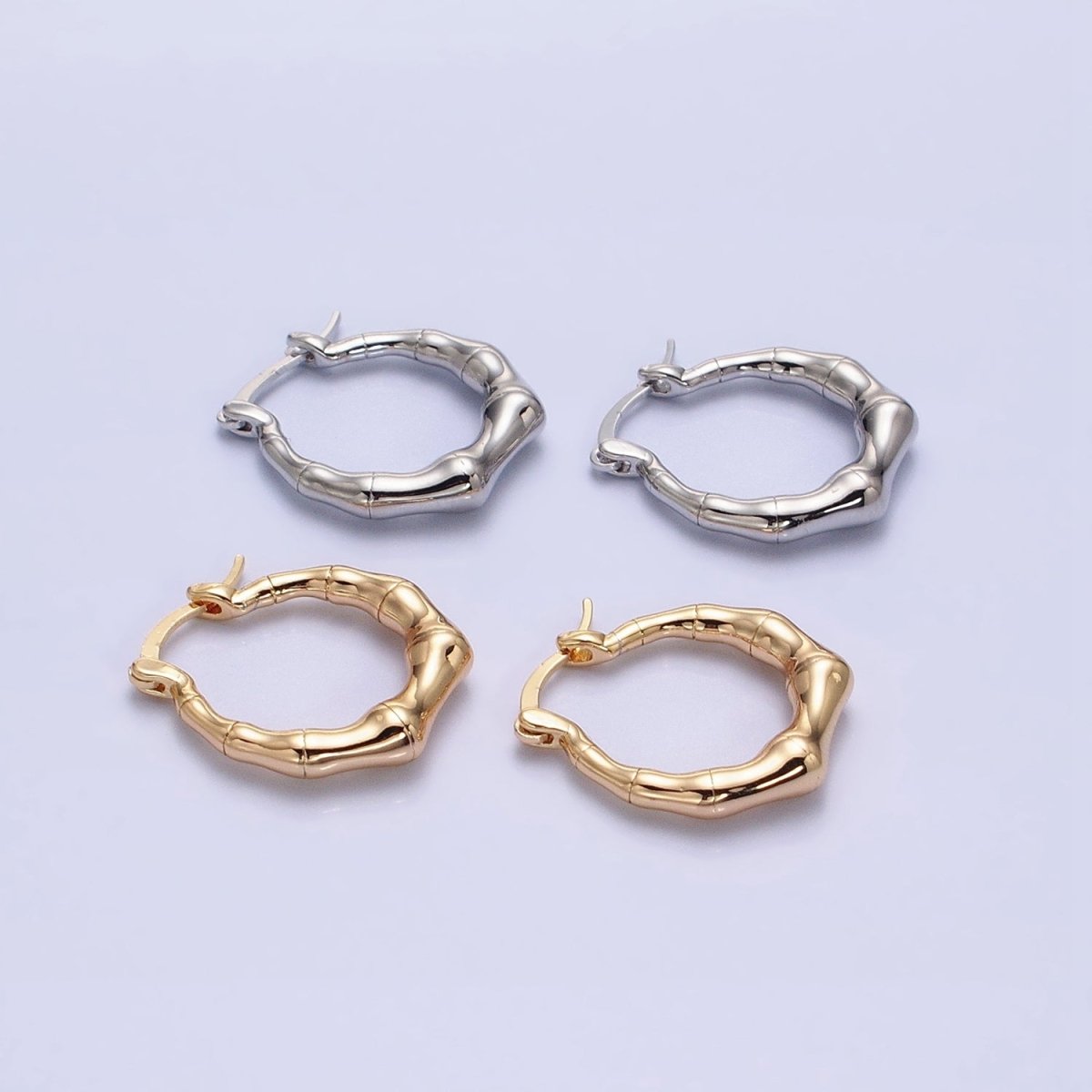 16K Gold Filled 20mm Bamboo French Lock Hoop Latch Earrings in Gold & Silver | AD810 AD811 - DLUXCA