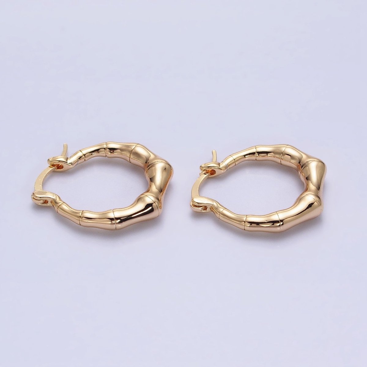 16K Gold Filled 20mm Bamboo French Lock Hoop Latch Earrings in Gold & Silver | AD810 AD811 - DLUXCA