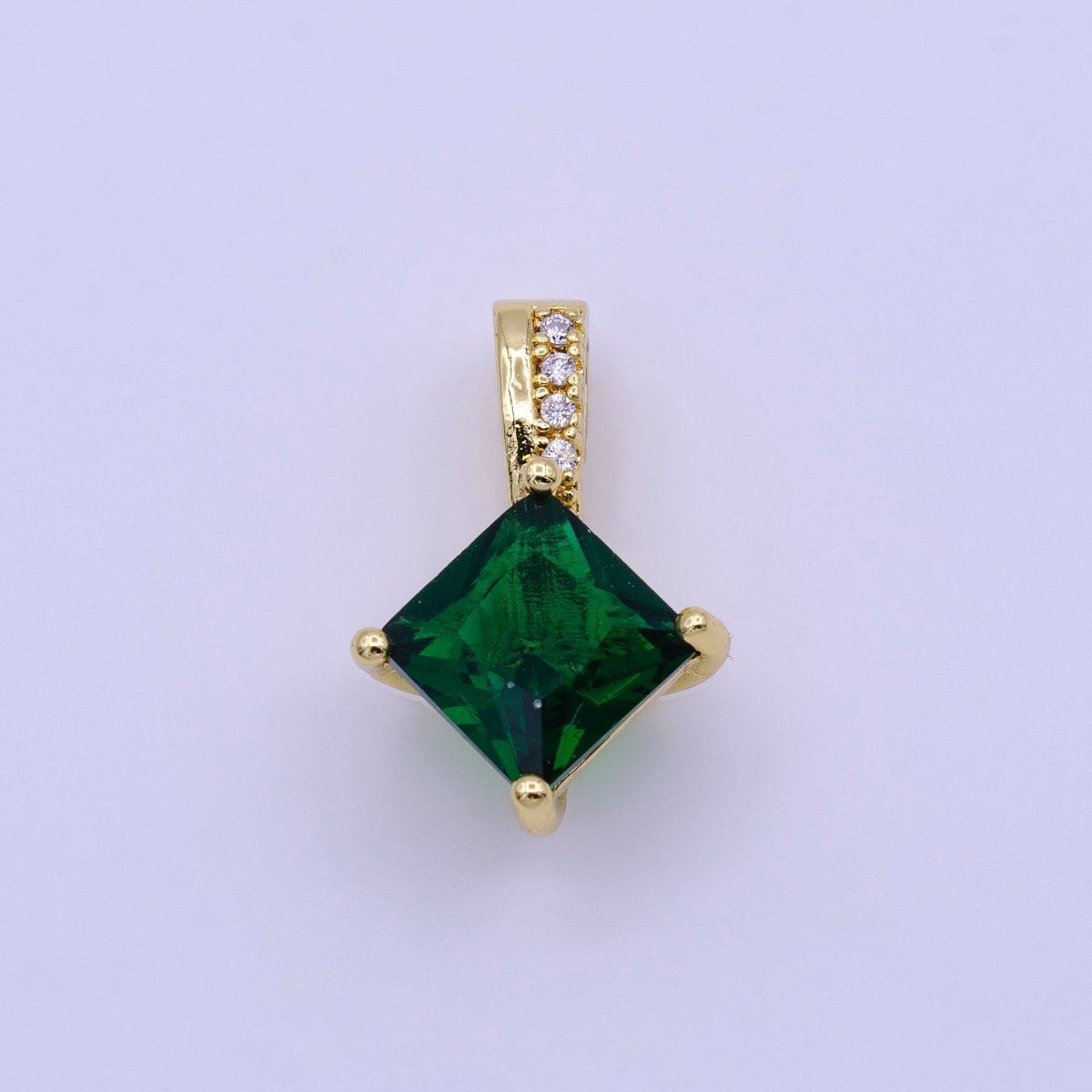 16K Gold Filled 20mm Clear, Pink, Green Rhombus CZ Micro Paved Bail Pendant | AA417 - AA419 - DLUXCA