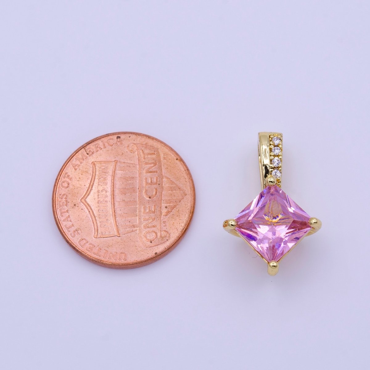 16K Gold Filled 20mm Clear, Pink, Green Rhombus CZ Micro Paved Bail Pendant | AA417 - AA419 - DLUXCA