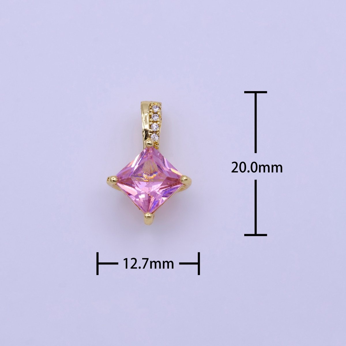 16K Gold Filled 20mm Clear, Pink, Green Rhombus CZ Micro Paved Bail Pendant | AA417 - AA419 - DLUXCA