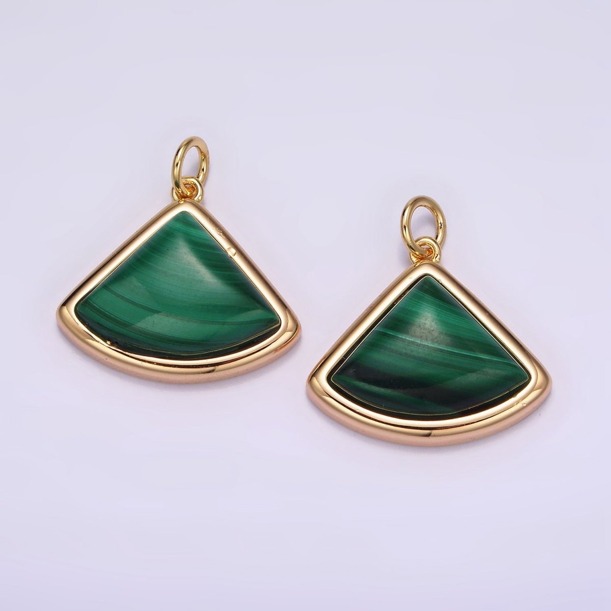 16K Gold Filled 20mm Green Malachite Triangle Bezel Charm | AG454 - DLUXCA