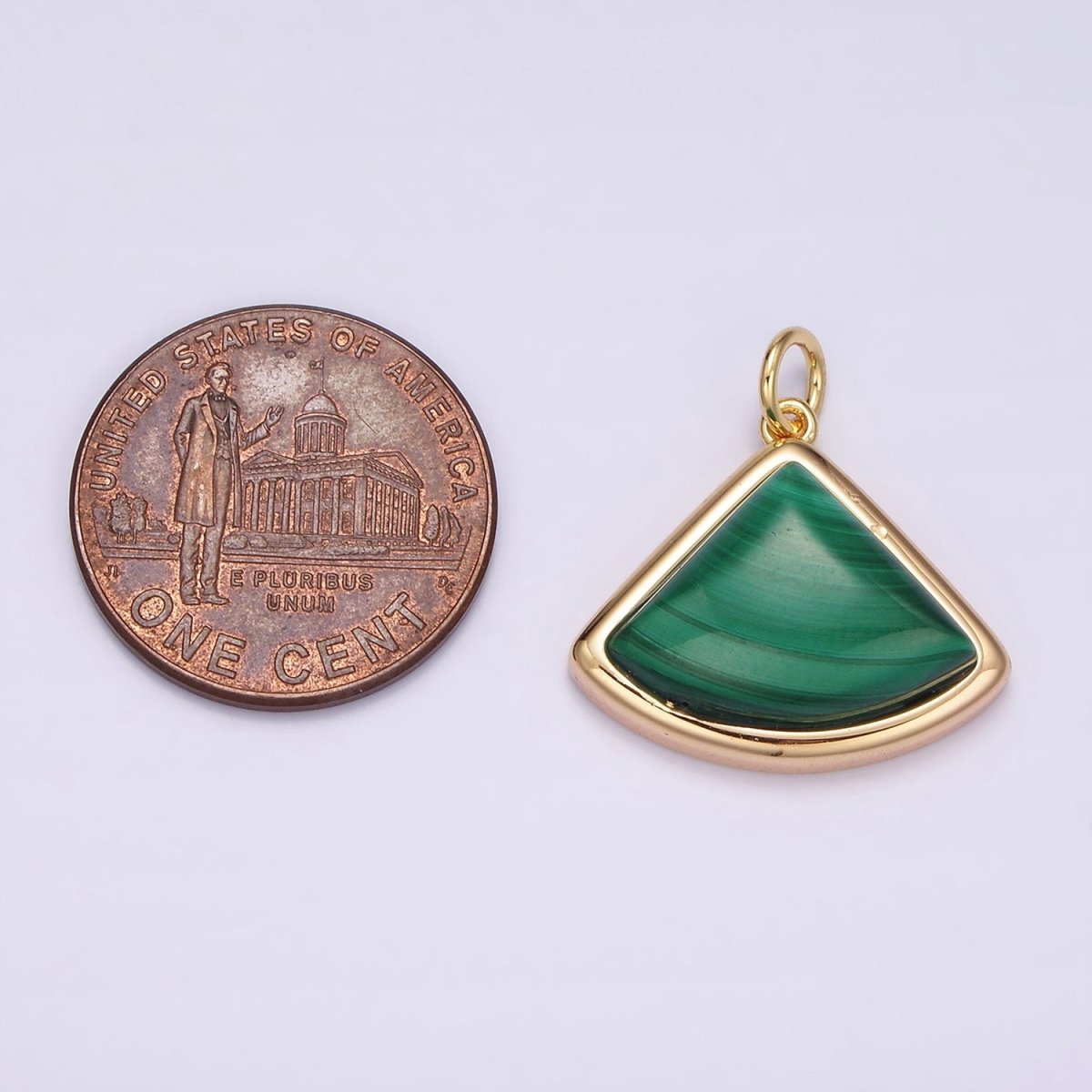 16K Gold Filled 20mm Green Malachite Triangle Bezel Charm | AG454 - DLUXCA