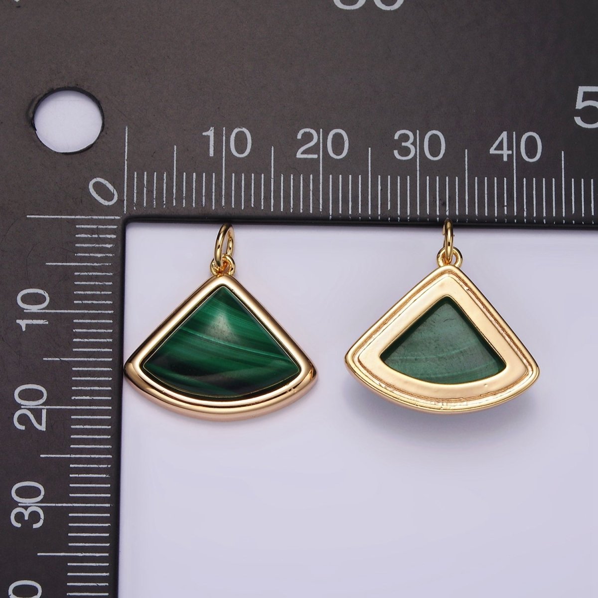 16K Gold Filled 20mm Green Malachite Triangle Bezel Charm | AG454 - DLUXCA